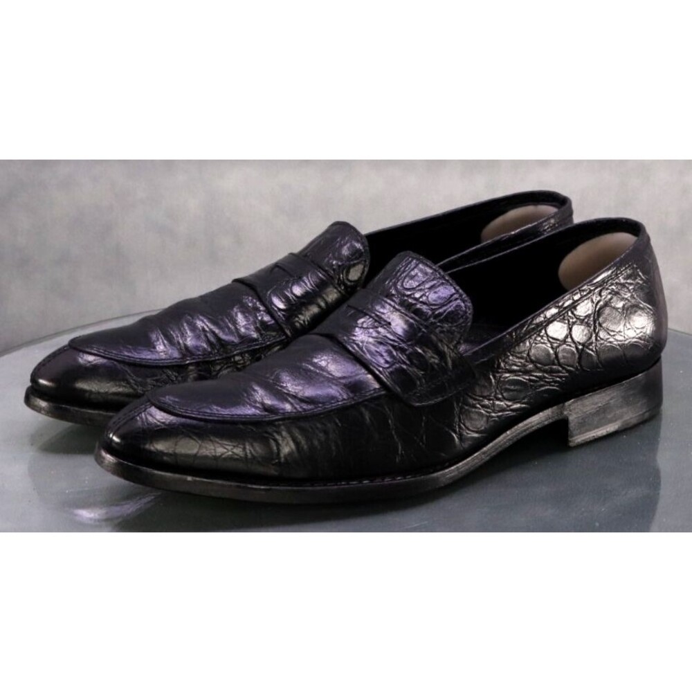 Paul Frederick Men's Penny Loafers Dress Shoes Size 10 Crocs Print Made In Italy